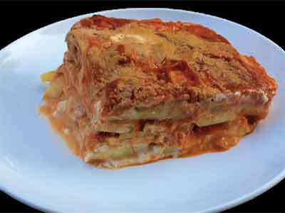 a slice of vegan zucchini lasagna